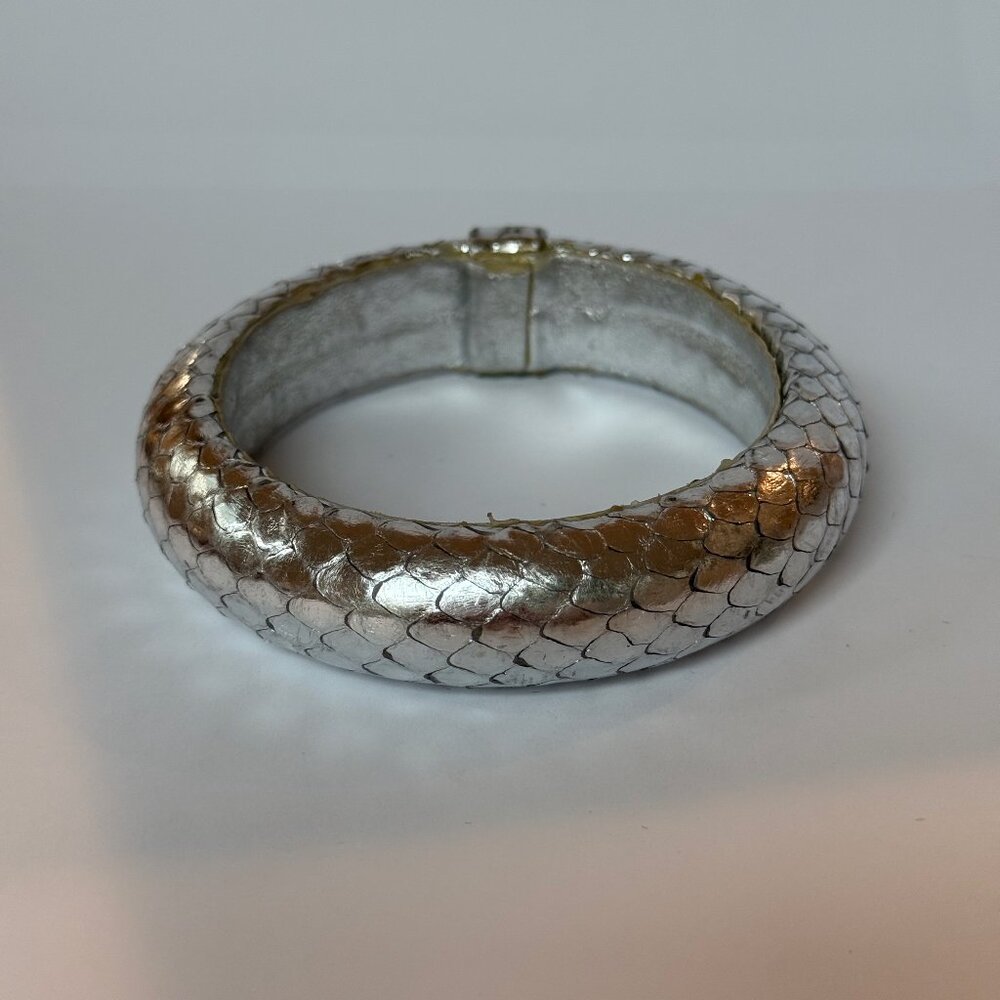 Ted Rossi 3/4"  Silver Snakeskin Leather Bangle Bracelet